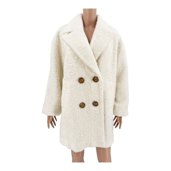 Kate Spade Coat Teddy Faux Fur Double Breasted Cream Size M NWT $498 - Picture 3 of 11